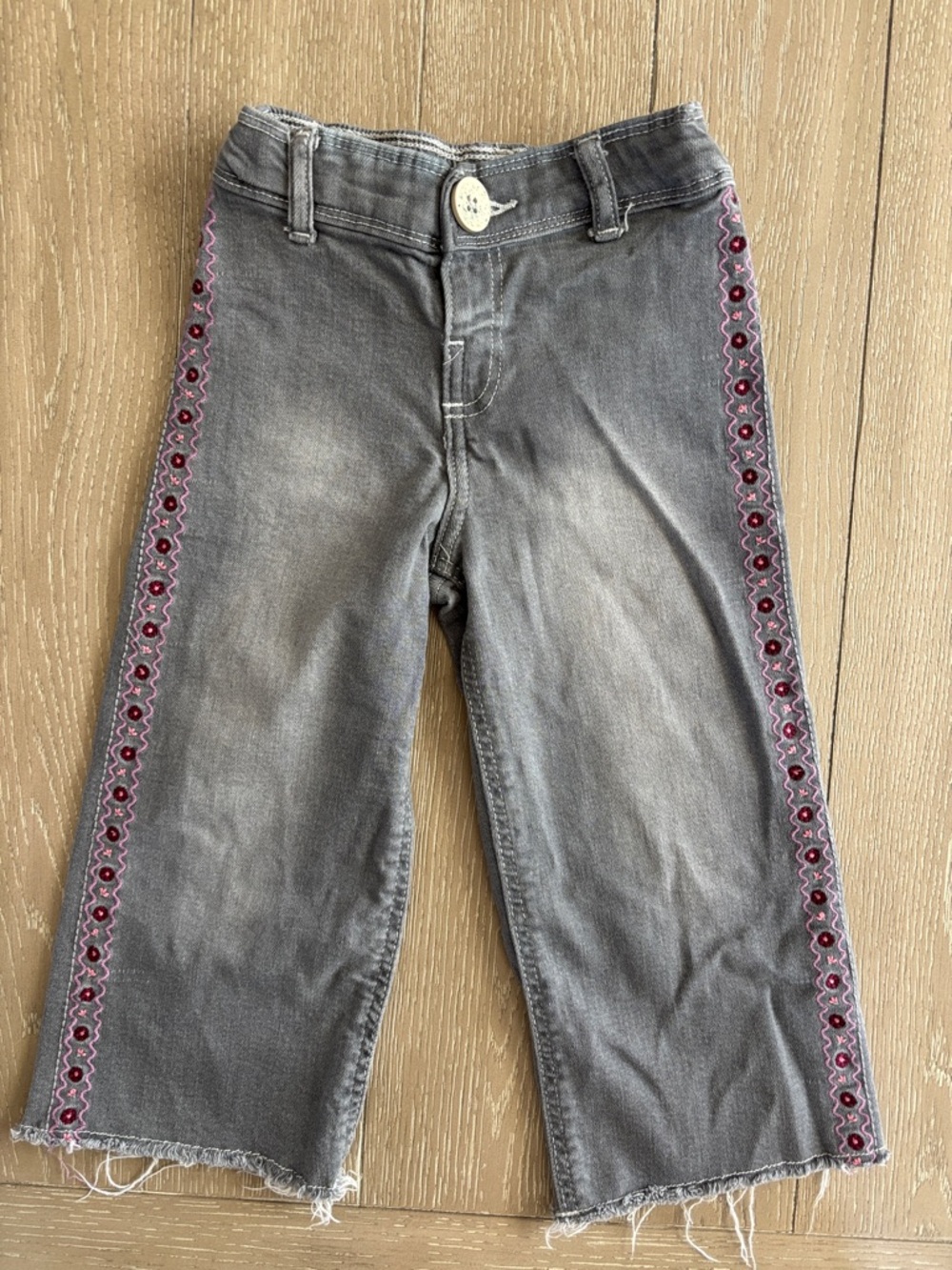 Zara Gray Jeans with Pink Embroidered Side Detail
